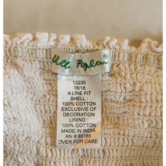 Ulla Popken Midi Sun Dress Sz 16/18 Crochet Smocking White Cotton Cottage Casual - Picture 3 of 10